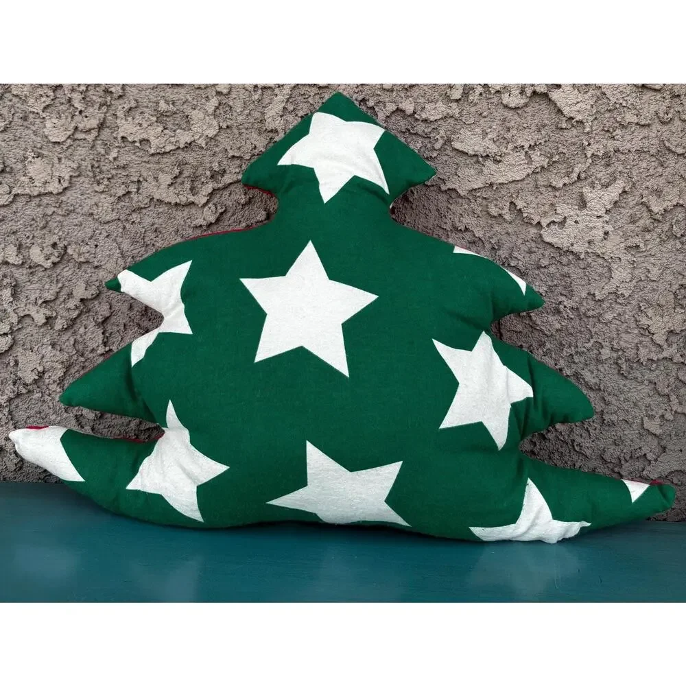 Handmade Tree Shaped Throw Pillow: Red and Green Holiday Home Decor